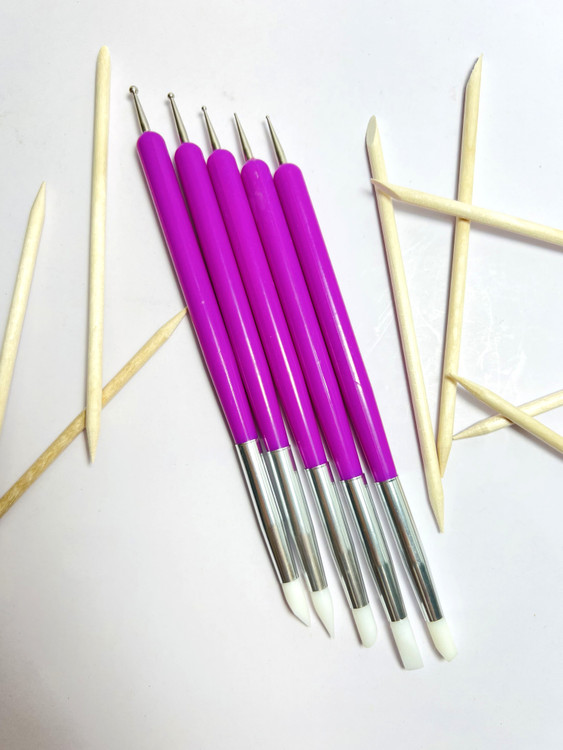 قلم طراحی دوطرفه سیلیکنی و داتینگ (ست ۵ عدد) 5-Piece Double-Ended Nail Art Brushes ابزار مانیکور سالنی