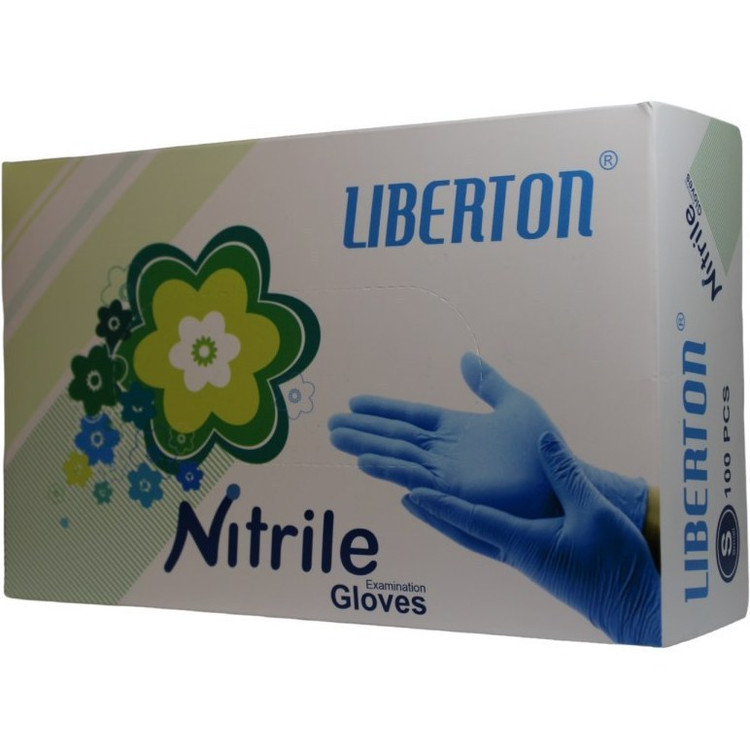 دستکش نیتریل بدون پودر لیبرتون LIBERTON رنگ آبی تعداد 100عددی
