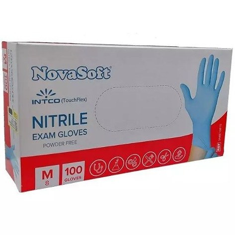 دستکش نیتریل بدون پودر اینتکو مدل Novasaft آبی سایز L بسته 100 عددی
