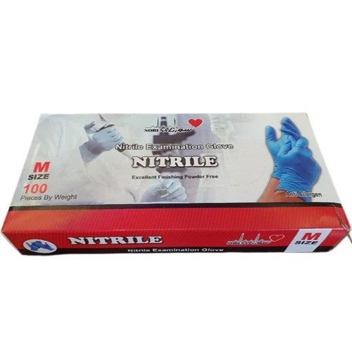 دستکش نیتریل بدون پودر سورنا آبی سایز M بسته 100 عددی
