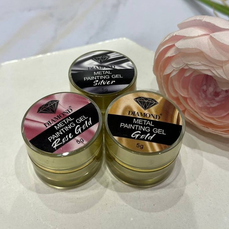 ست متال ژل طراحی ناخن دیاموند (Diamond) - 5 گرمی (طلایی، نقرهای، رزگلد)