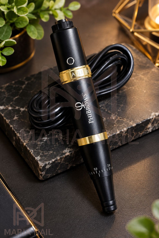 دستگاه تاتو ۴ چراغ مدل پیچی با بدنه فلزی و قابلیت تنظیم سرعت، مخصوص میکروپیگمنتیشن و میکروبلیدینگ حرفهای